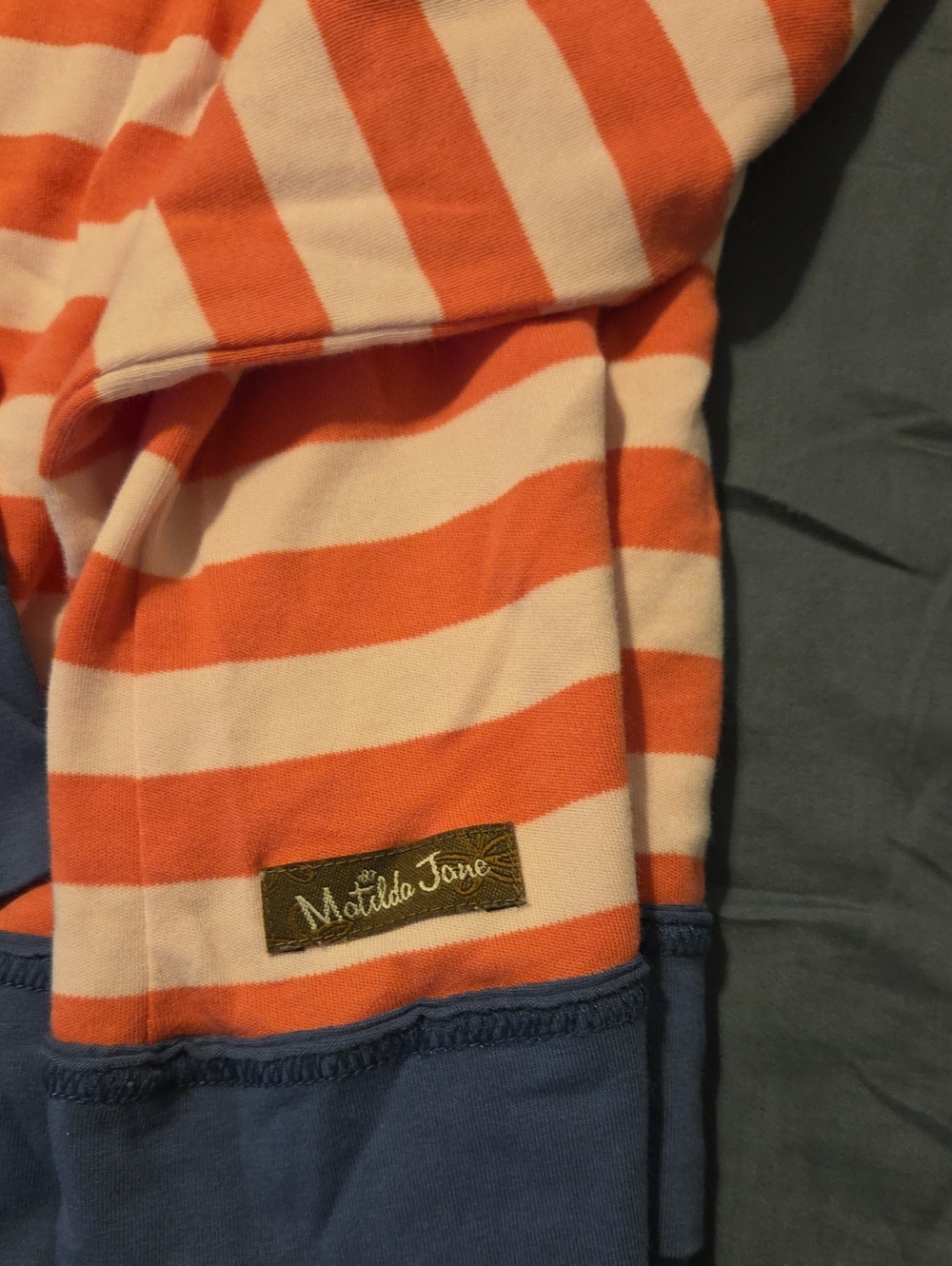 Matilda Jane Girls' Pale Red & Cream Striped Cardigan with Blue Trim - Picture 4 of 4